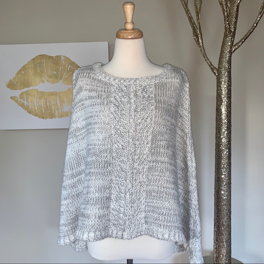 WHBM Cream and Gray Poncho Sweater, Size M